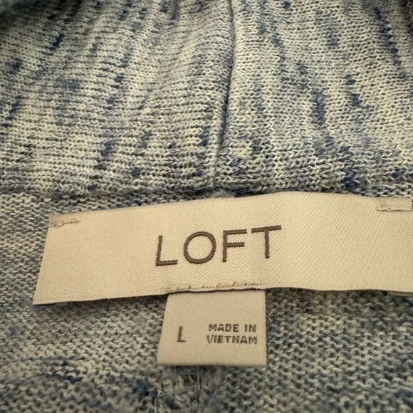 LOFT Cotton Textured Dusty Heathered Cream White Blue Open Cardigan Size large - Picture 4 of 7